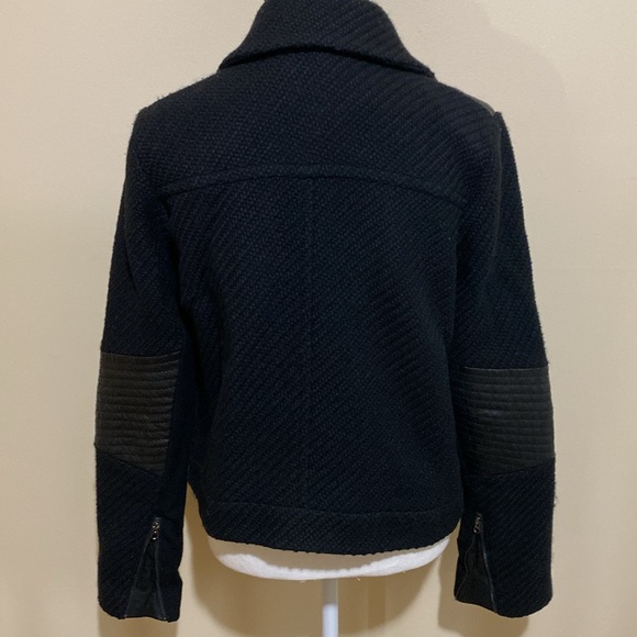 Vince Black Wool/Leather Moto Jacket Size Large - Picture 6 of 8